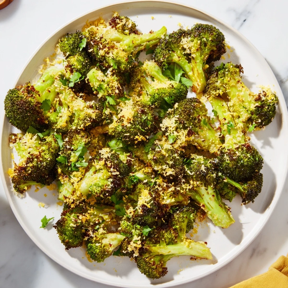 Crispy roasted broccoli with garlic and Parmesan, a flavorful side dish, ready to serve hot.