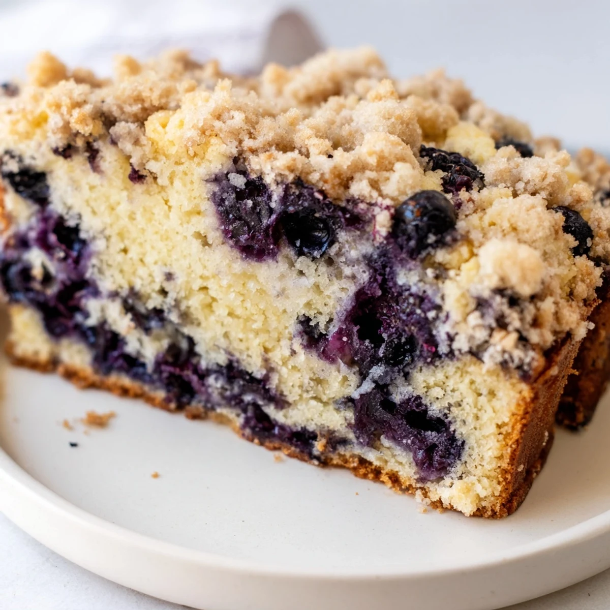 Freshly baked Lemon Blueberry Bread with the inviting aroma of lemon zest and a tempting streusel.