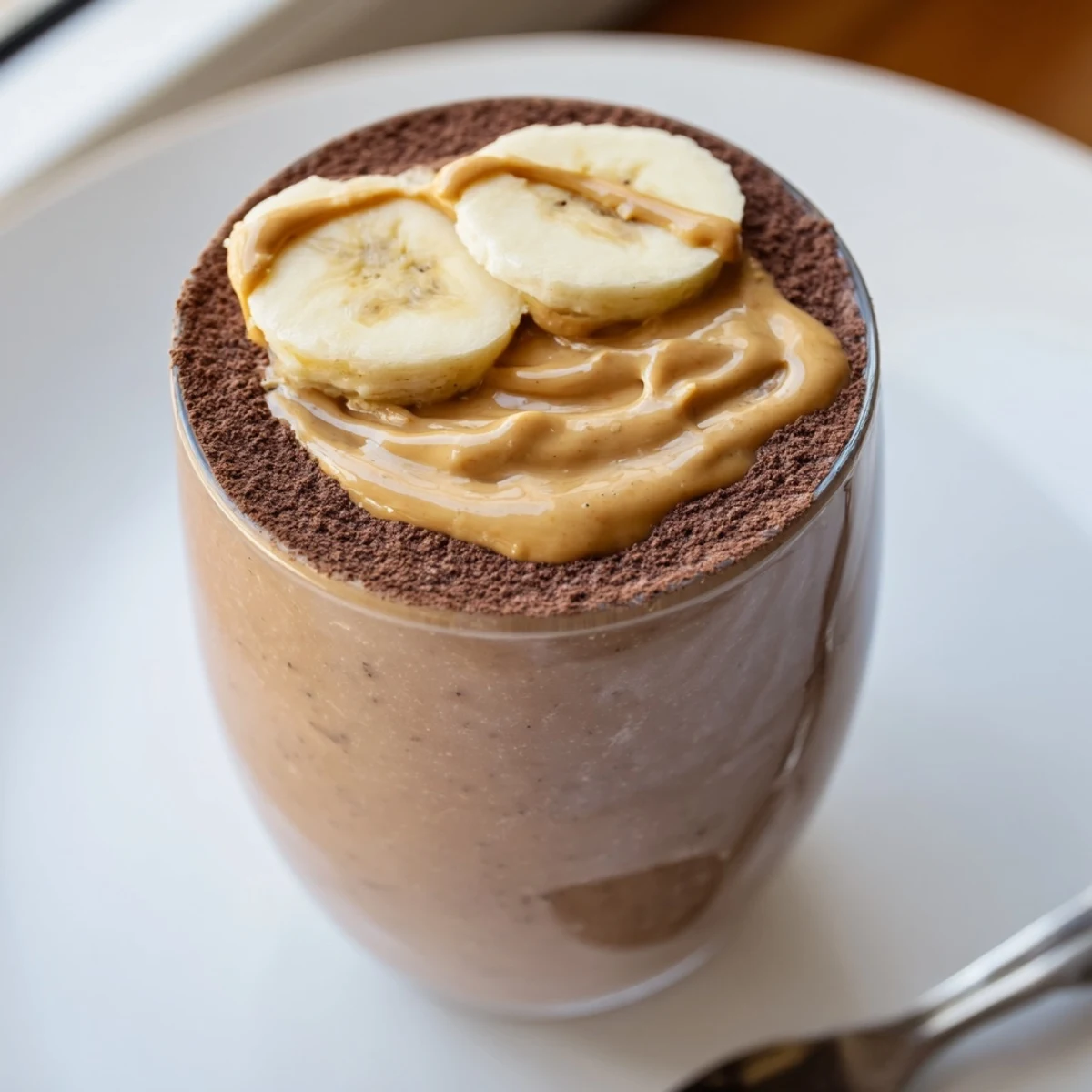 A thick and creamy Chocolate Peanut Butter Smoothie awaits, a perfect blend of chocolate and peanut butter flavors.