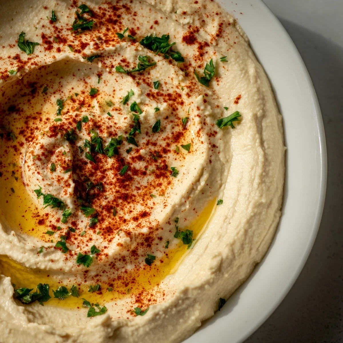 A vibrant Mediterranean Hummus Platter with crisp cucumber, carrots, and bell peppers for dipping.