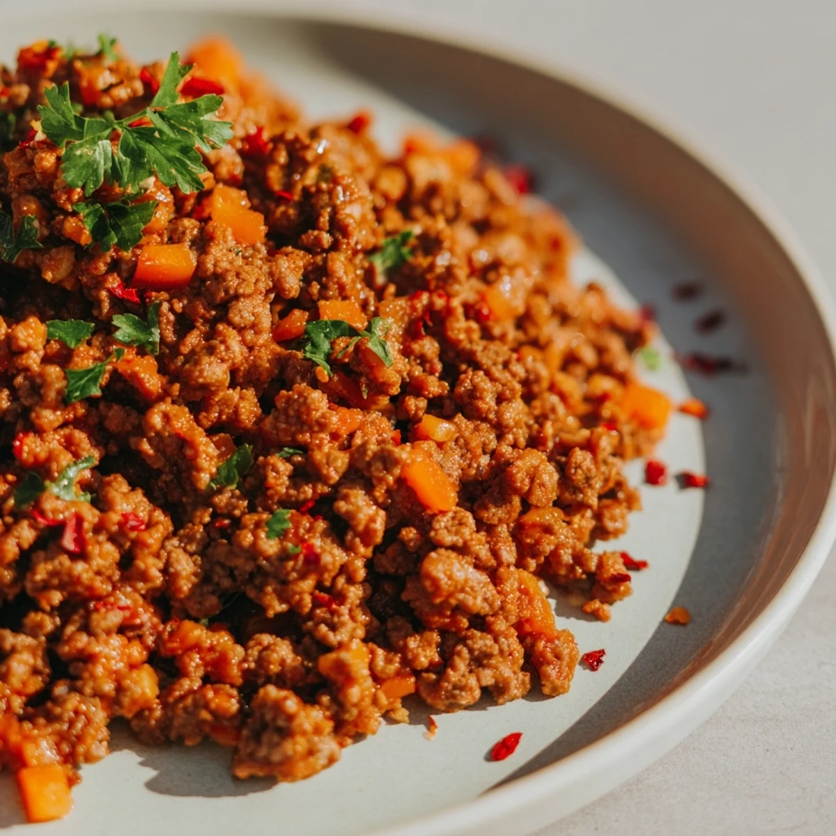 Steamy Savory Meat Filling in a pan featuring carrots and celery, an easy base for dumplings or pastries.