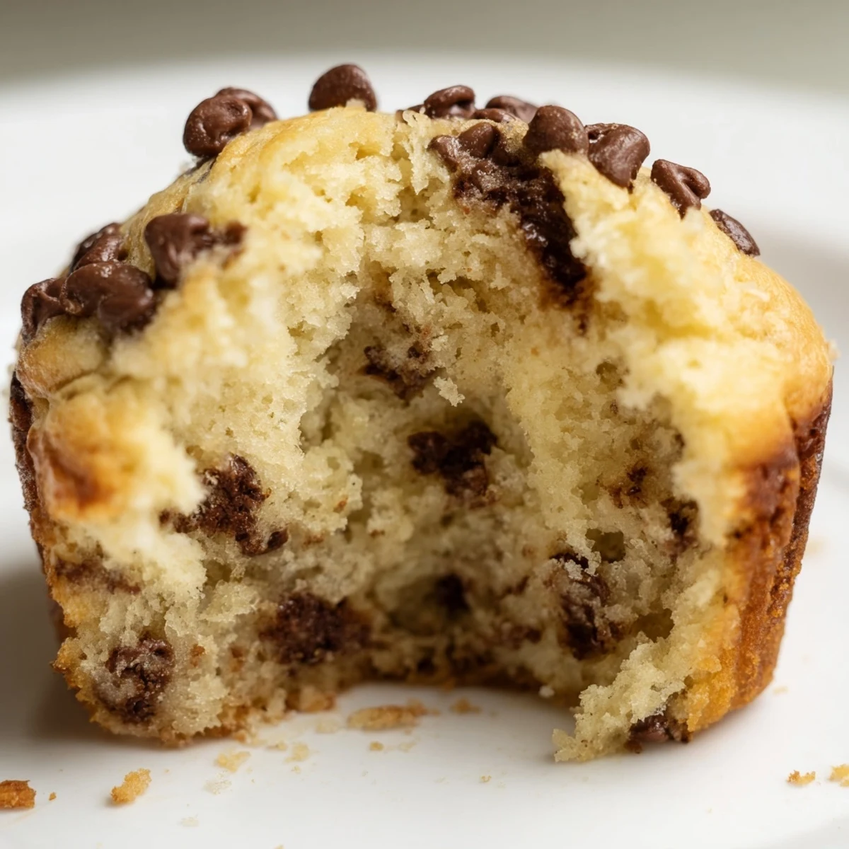 Freshly baked Chocolate Chip Muffins rest on a wire rack, steam rising.