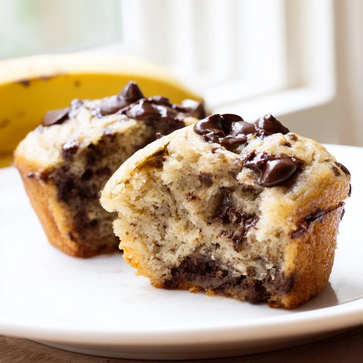 Freshly baked Chocolate Banana Muffins sit in a tin, steam rising gently, ready for an easy breakfast or afternoon treat.