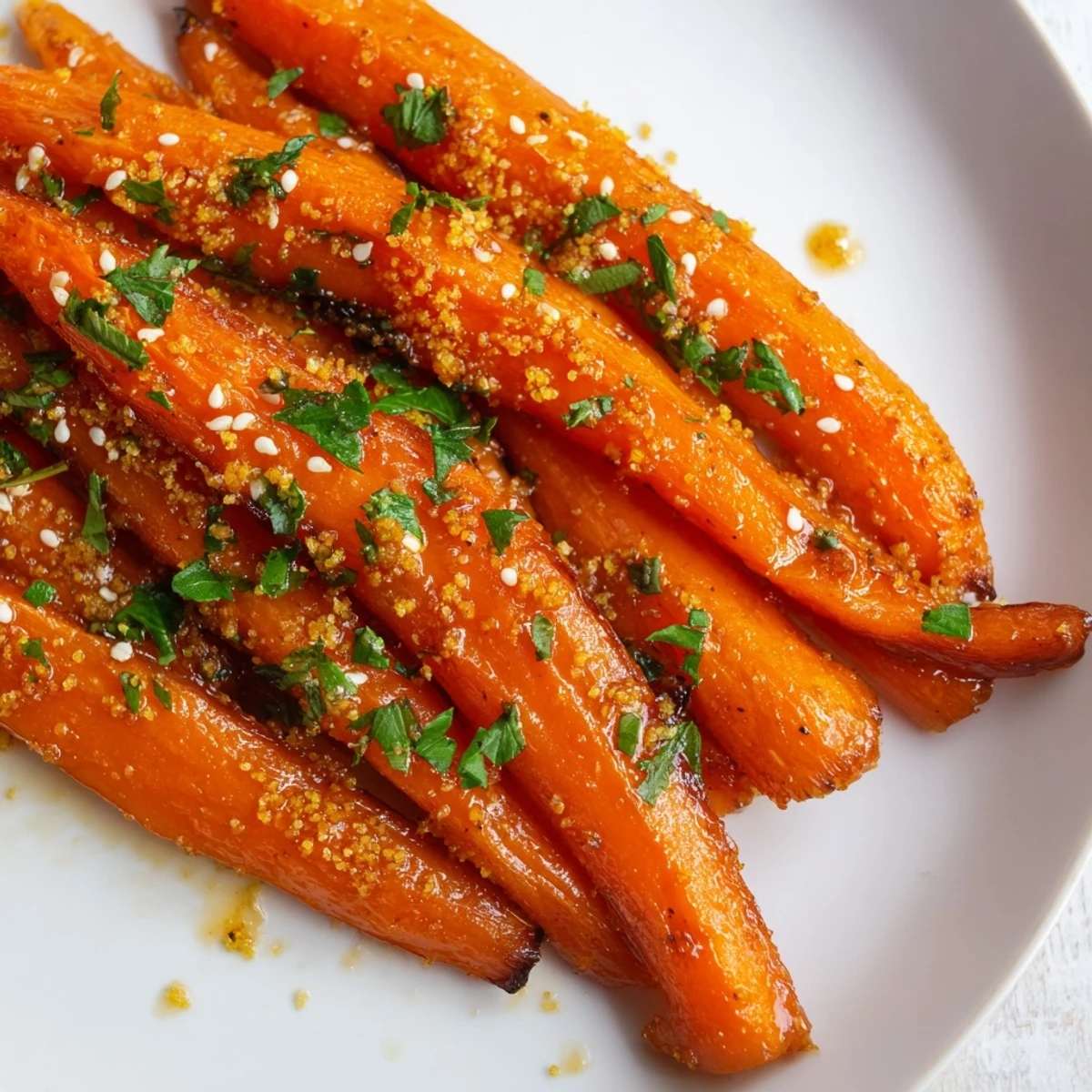 Freshly roasted carrots tossed in sweet maple syrup and aromatic cumin, perfect for a healthy family meal.