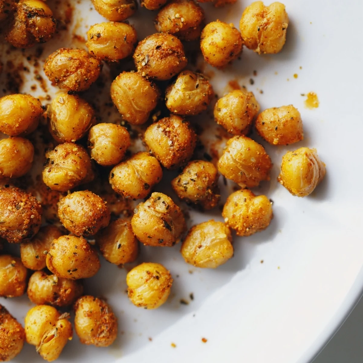 Golden brown Cajun Spiced Roasted Chickpeas Snack scattered on a rustic tray, ready for healthy snacking or salads.