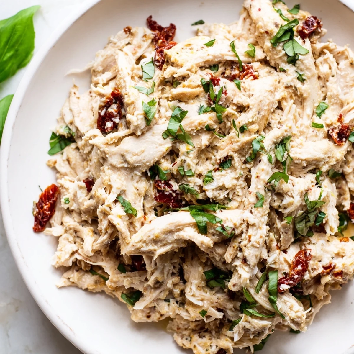 Marry Me High Protein Crockpot Chicken garnished with fresh parsley, presented in a crockpot ready for a family meal.