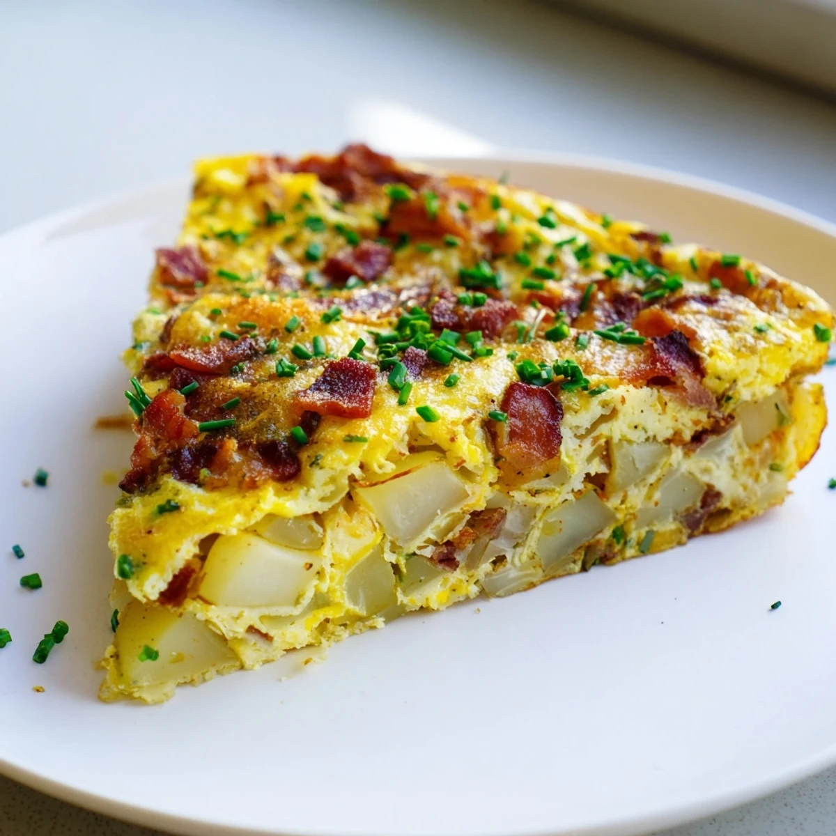 Savory Bacon Potato Frittata served warm with a golden crust, ready to be sliced for a brunch feast.