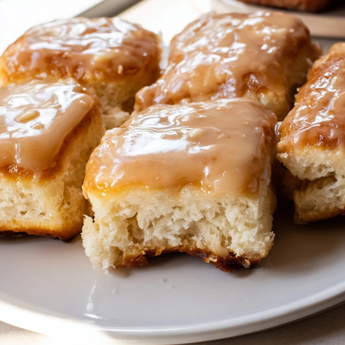 Golden-brown Maple Donut Bars resting on a wire rack with a glossy, dripping maple glaze and a dusting of powdered sugar, ready to serve for breakfast.