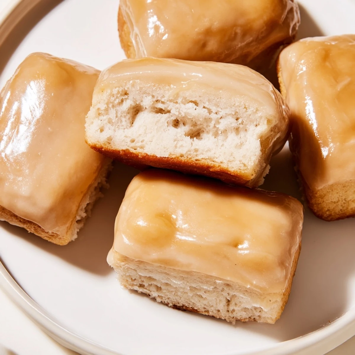 Freshly fried Maple Donut Bars coated in a shiny, sweet maple glaze, arranged on parchment paper with a drizzle of extra glaze.