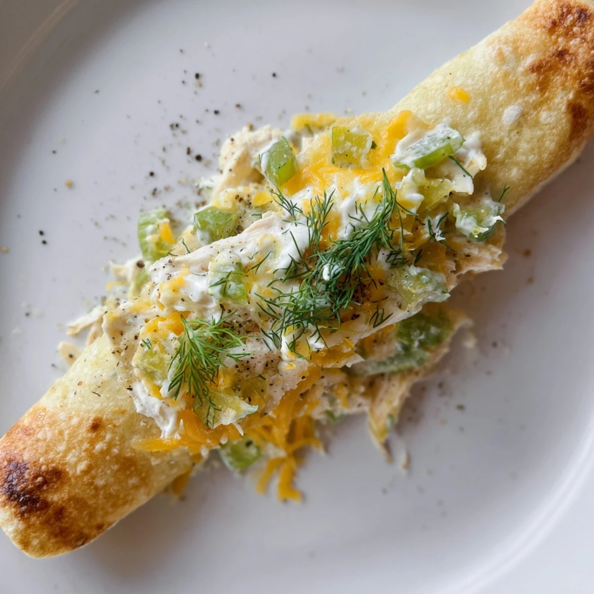 These Dill Pickle Ranch Chicken Taquitos are served with a small bowl of dipping sauce.