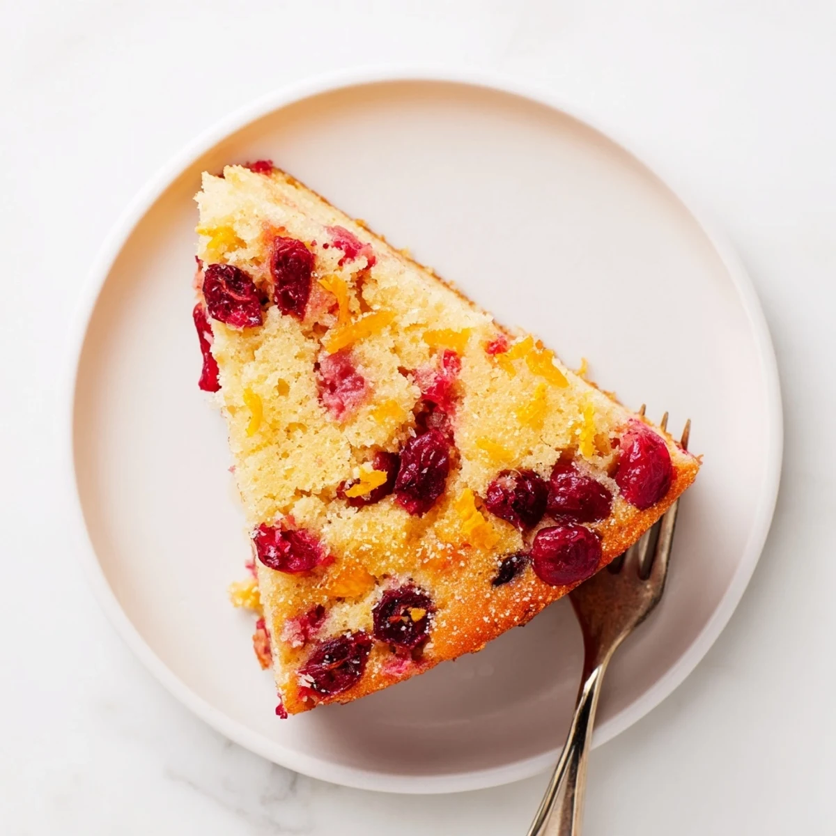 This slice of Cranberry Cake reveals tender crumb and bright berries, perfect with coffee or whipped cream.