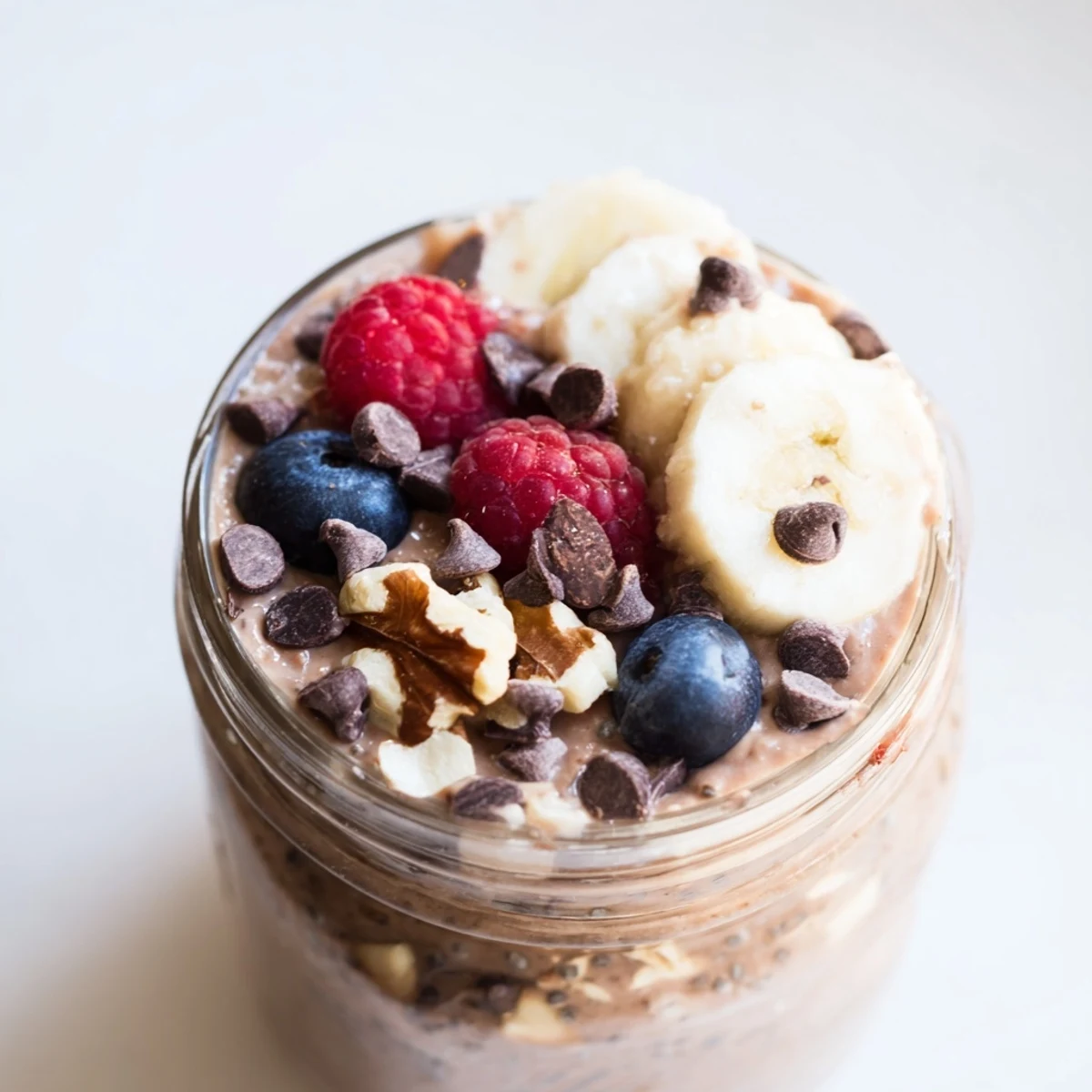 Rolled oats soaked in almond milk and Greek yogurt for a protein-packed breakfast.