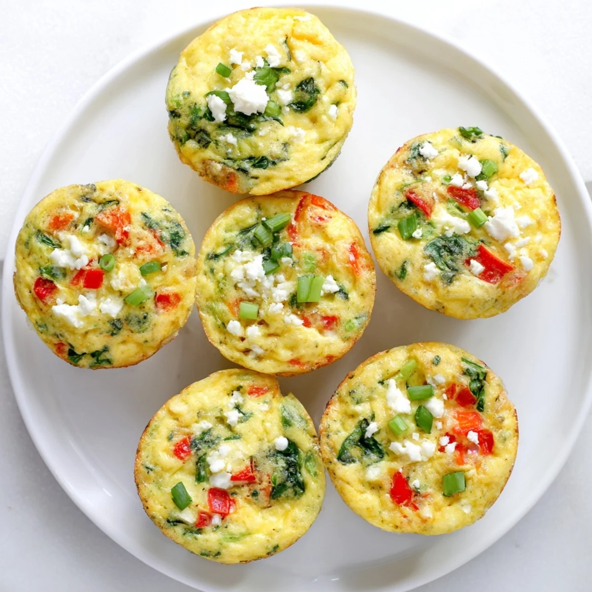 A close-up view shows the fluffy interior of Egg Muffins with Spinach and Feta with bright green spinach specks.
