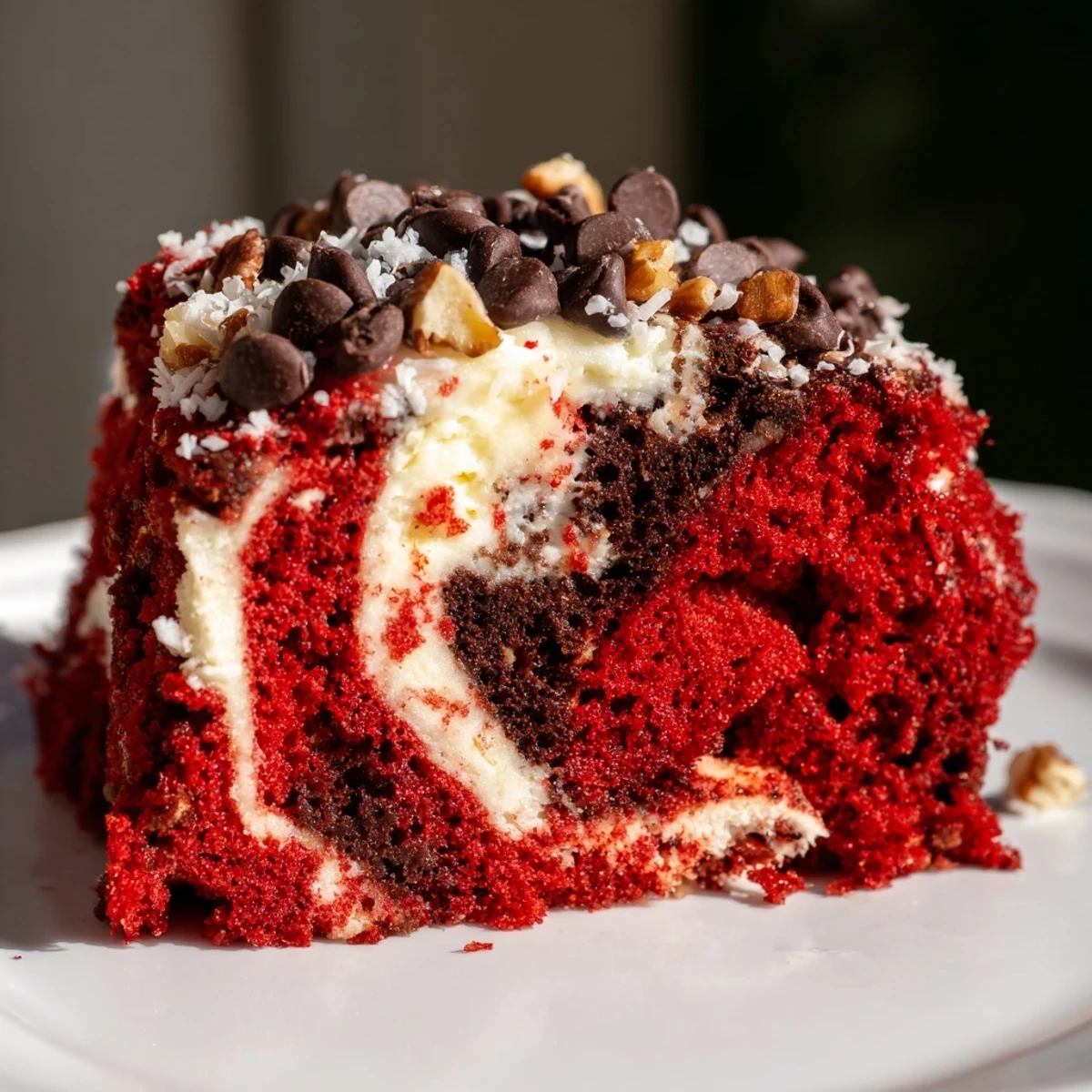 Decadent Red Velvet Earthquake Cake served with a glass of cold milk for dipping.