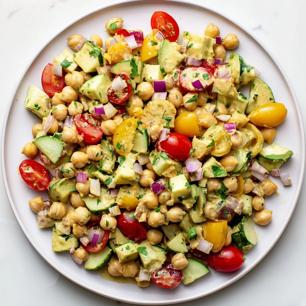 Creamy Curried Chickpea Salad served in lettuce cups alongside crunchy toasted cashews for texture.