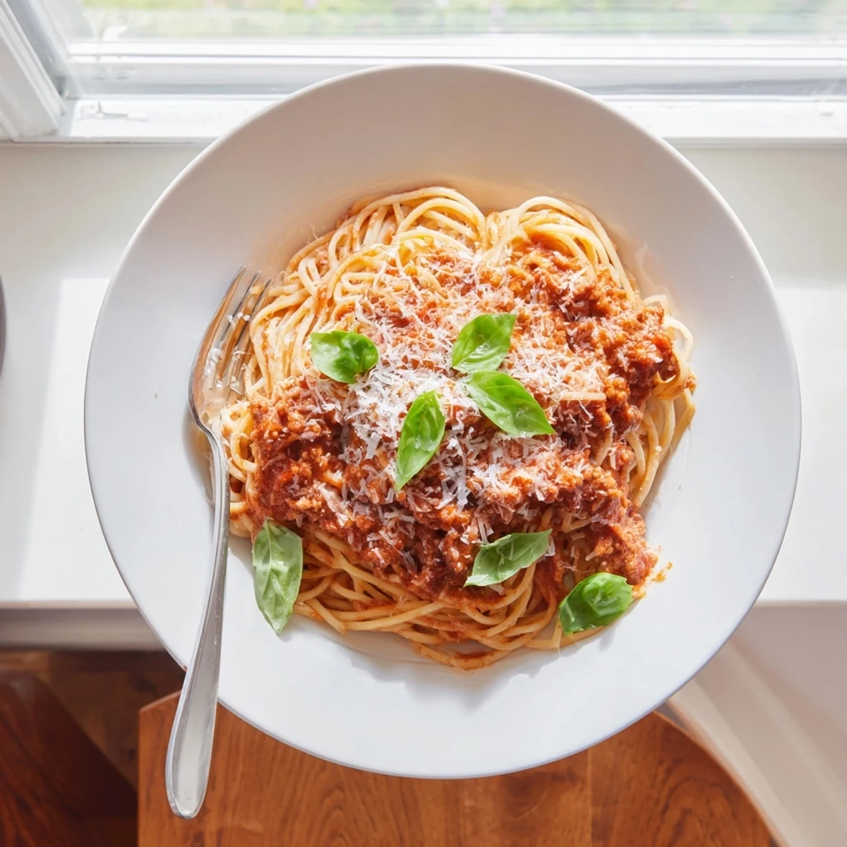 Hearty bowl of The Bear Spaghetti with rich tomato beef sauce ready for dinner.