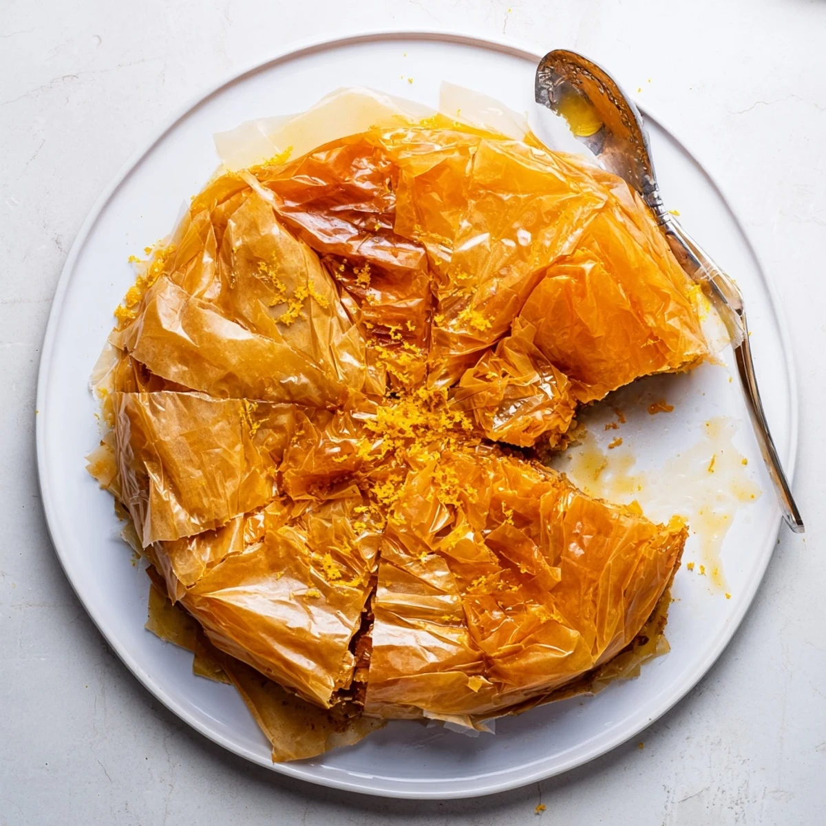 Serve Portokalopita chilled with whipped cream for a refreshing citrus Greek treat.