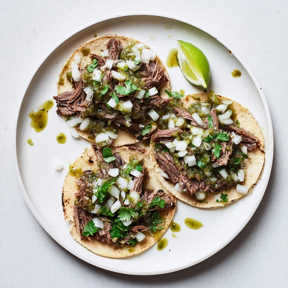 Tender Beef Cheek Tacos served with lime wedges and colorful garnishes on a rustic wooden table, perfect for taco night.