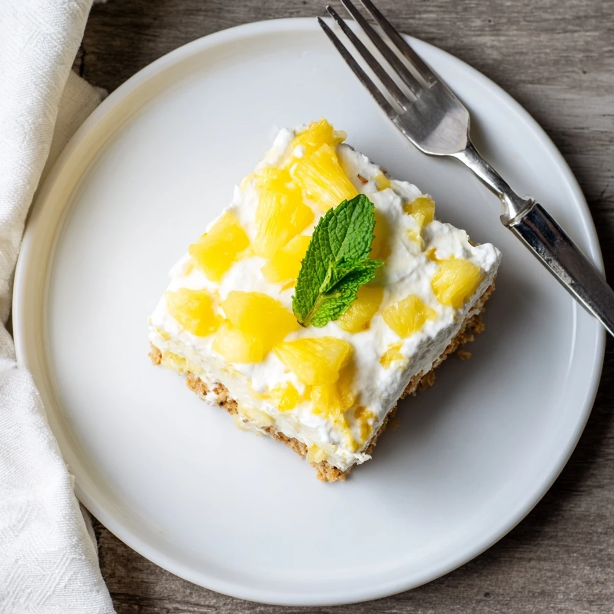 Summer No Bake Pineapple Cheesecake served with whipped cream and pineapple garnish, perfect for U.S. gatherings.