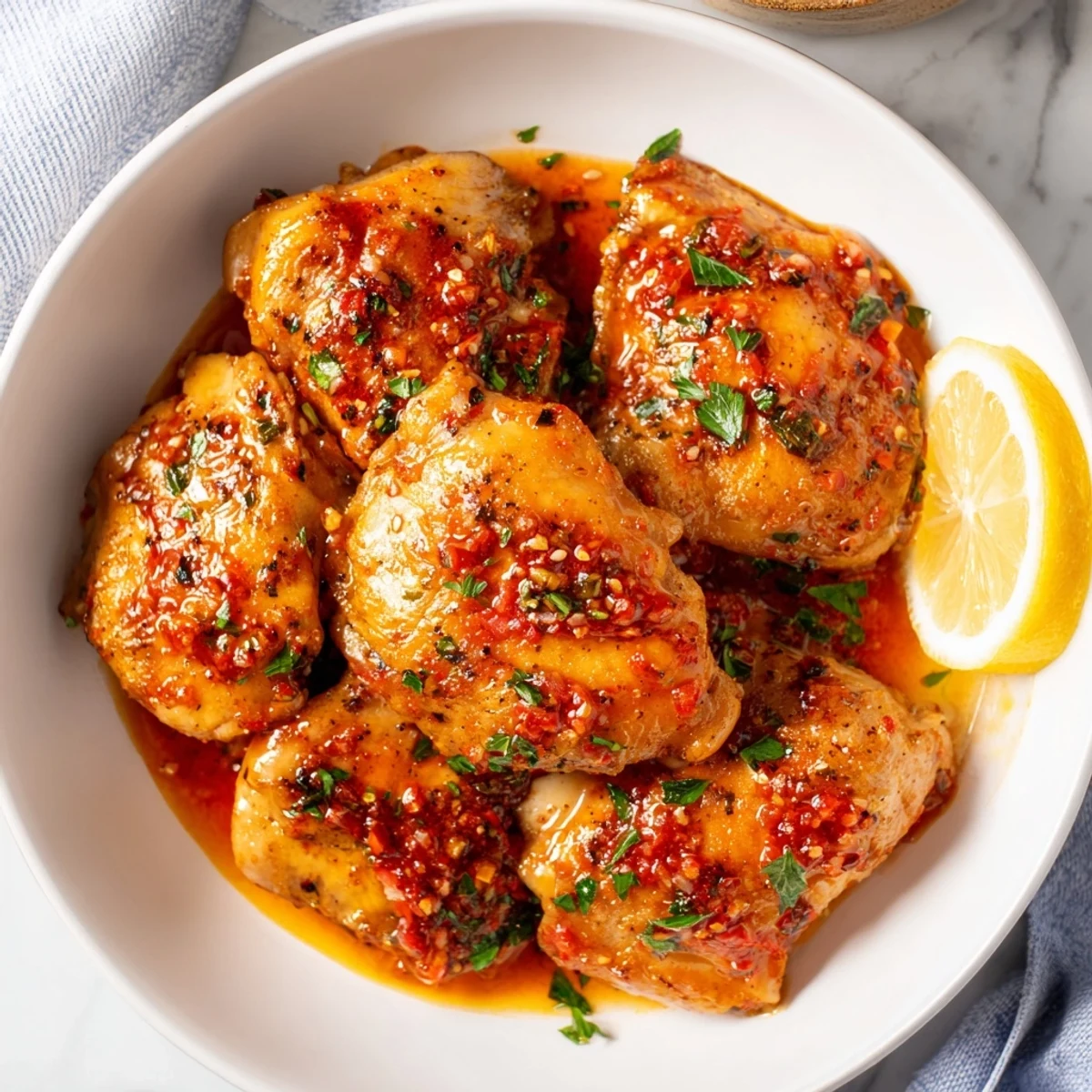 Golden seared chicken breasts glazed in spicy sweet Diablo sauce with honey mustard