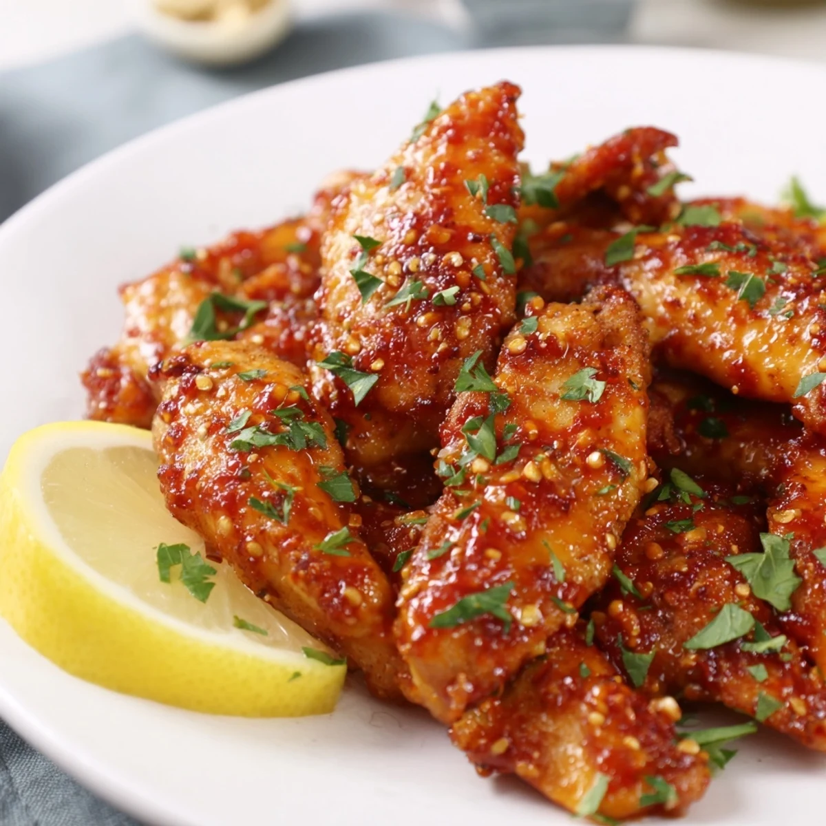 Savory spicy chicken dinner brushed with fiery Diablo glaze and served with lemon