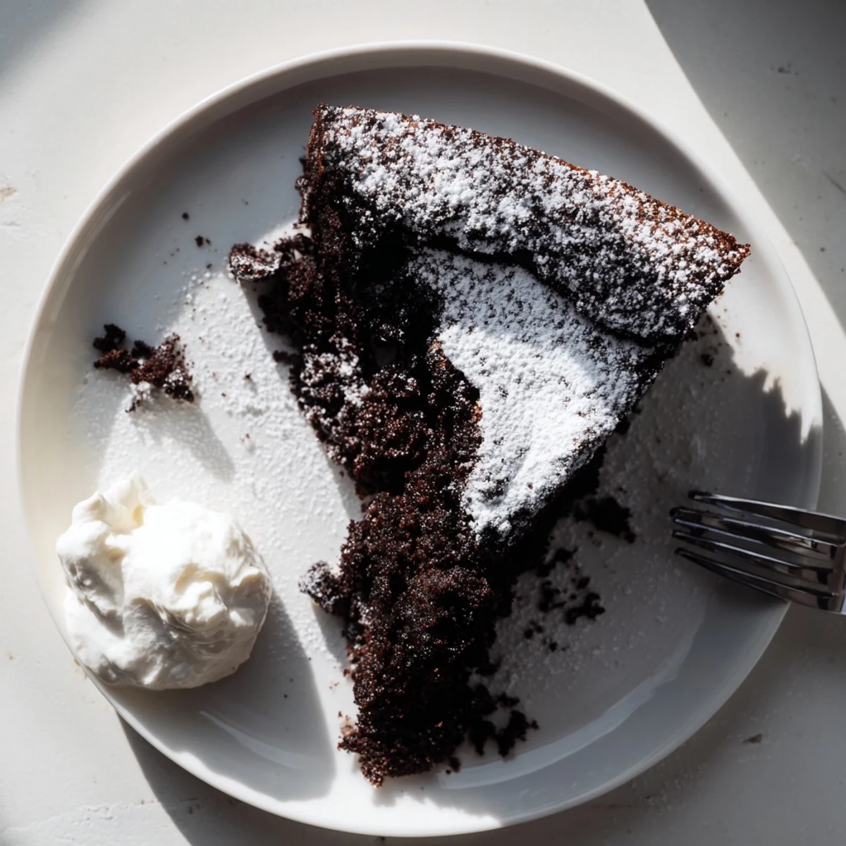 Decadent air fryer chocolate stout cake slice topped with whipped cream
