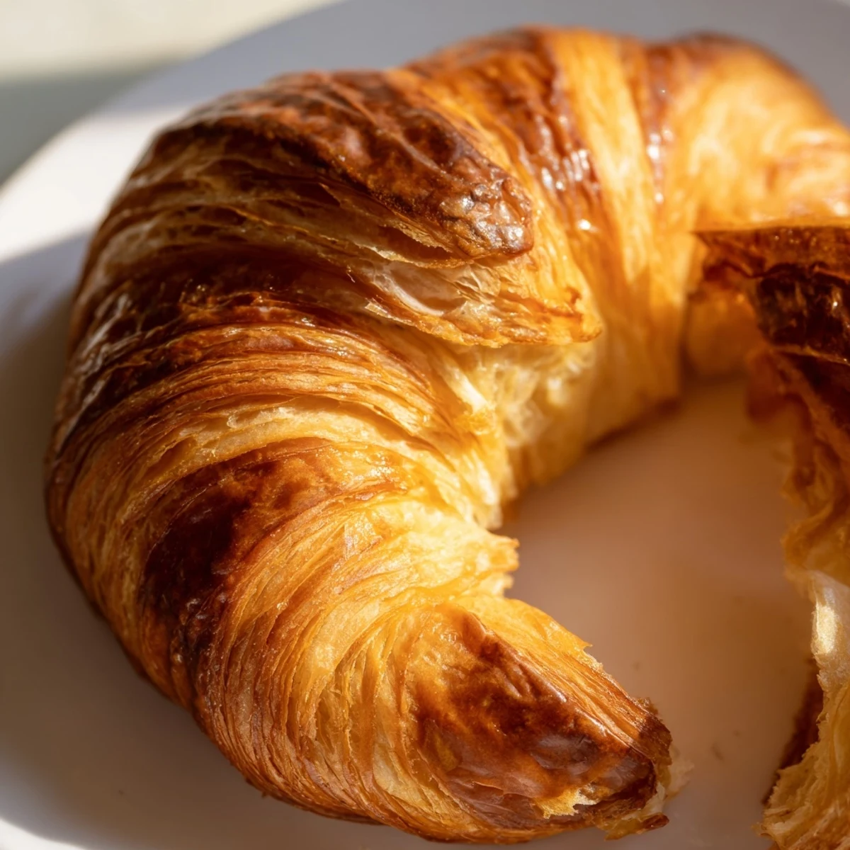 Golden homemade air fryer croissants with flaky layers and buttery crescent shape