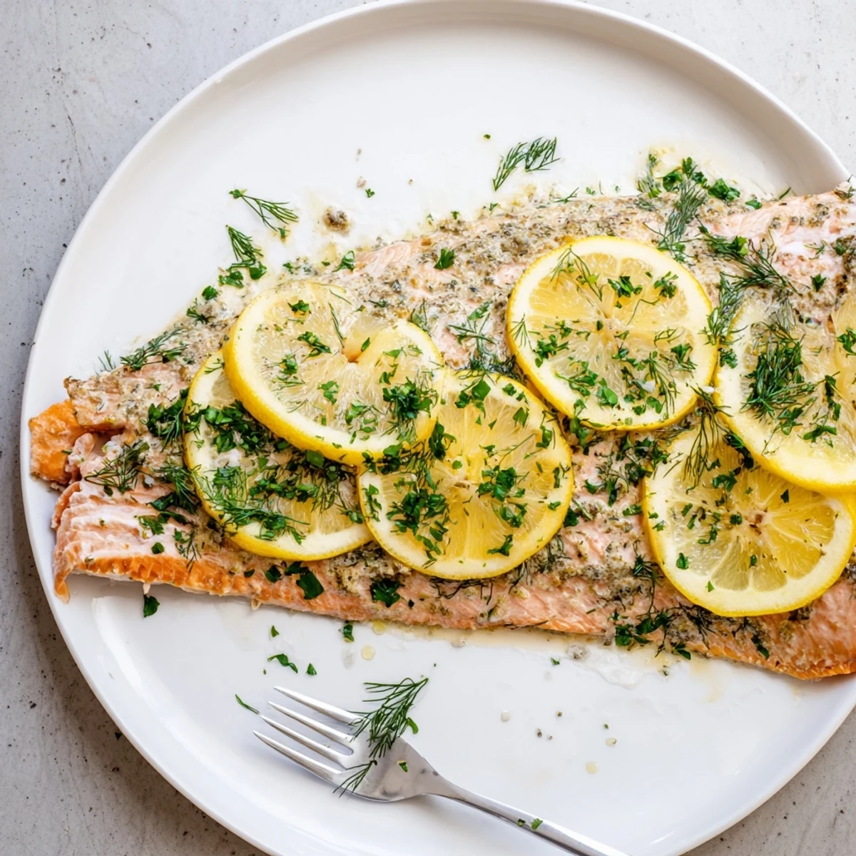 Oven-baked salmon with zesty lemon herb crust ready for healthy dinner serving