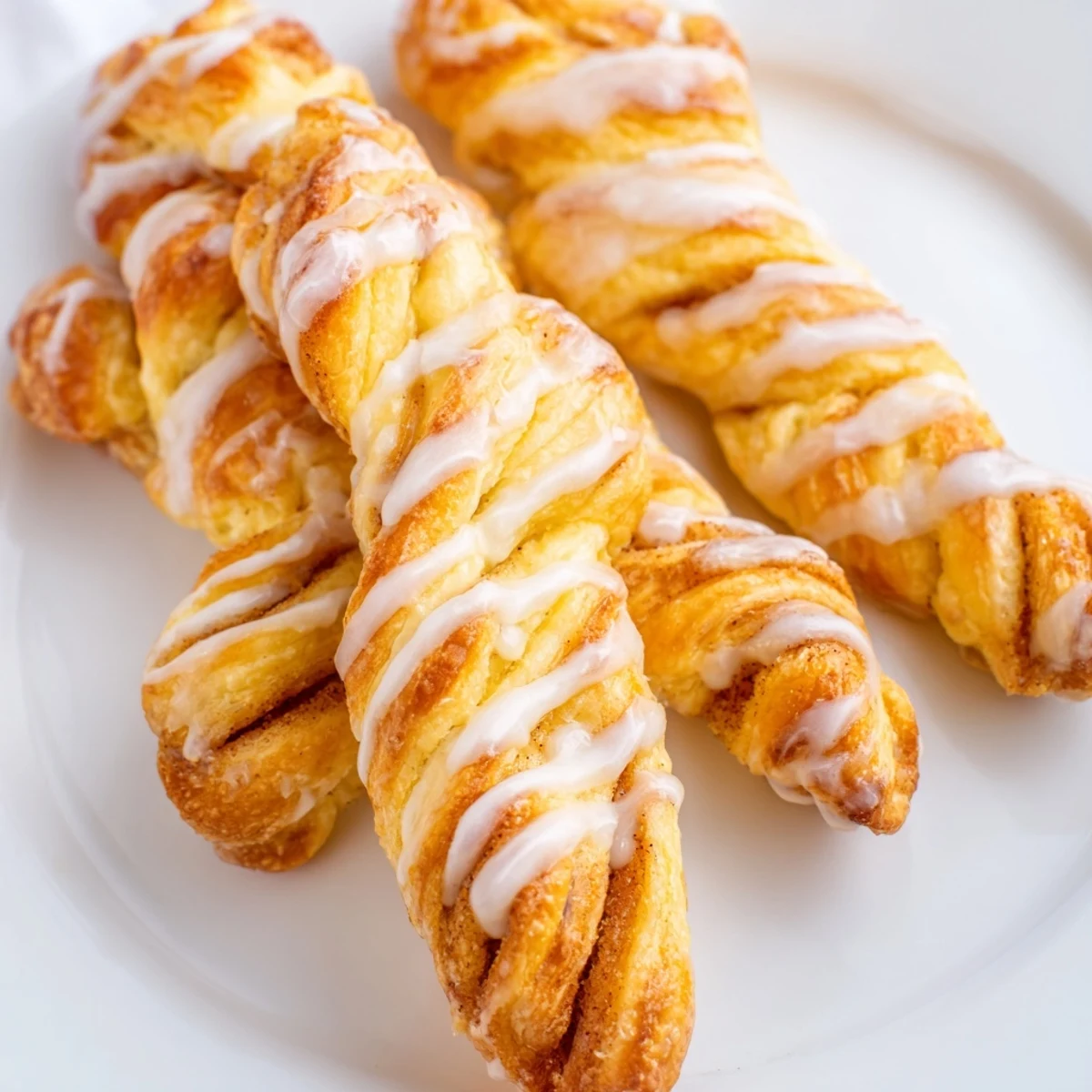 Soft baked pastry twists showcasing spiraled cinnamon sugar filling and sweet glaze topping