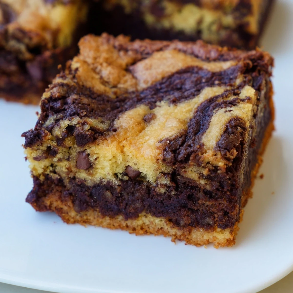 Moist banana bread brownie bars swirled with melted chocolate chips and ripe banana batter