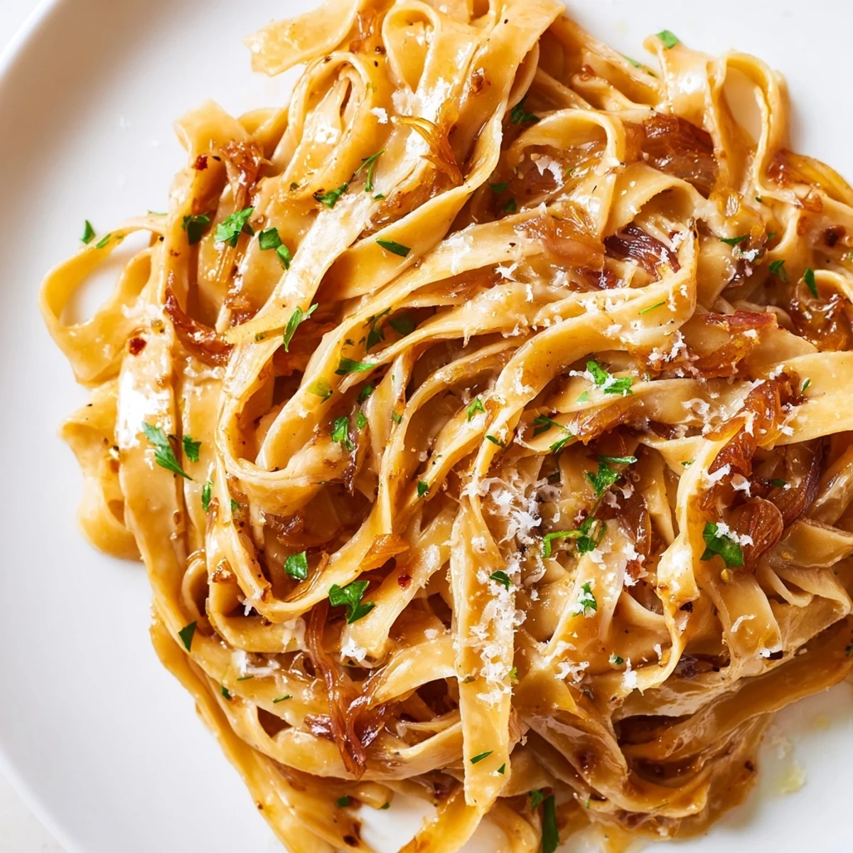 Golden caramelized onions coat Sweet Heat Caramelized Onion Fettuccine in a creamy, spicy sauce