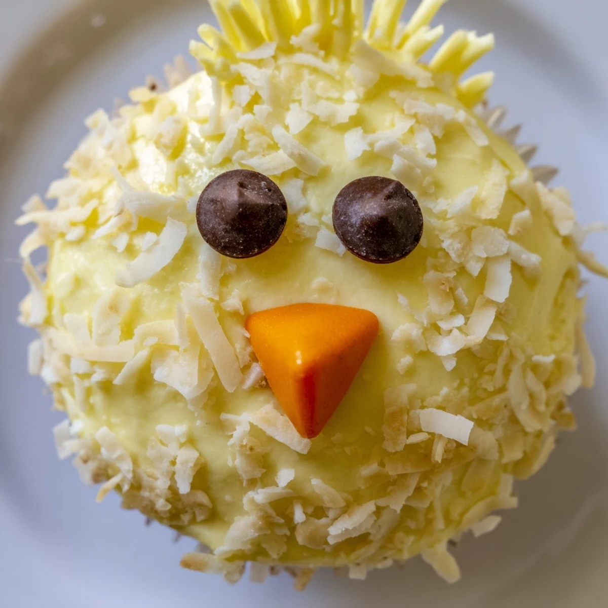 Adorable Easter Chick Cupcakes with fluffy yellow frosting and sweet candy faces on a cheerful spring dessert plate.