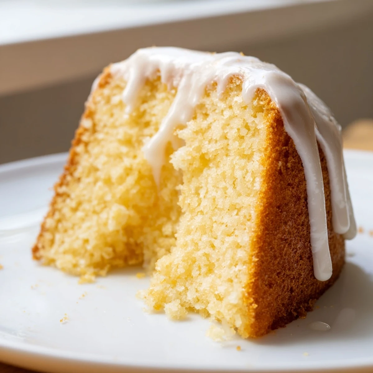 Classic church cake served on a white plate with coffee for sharing