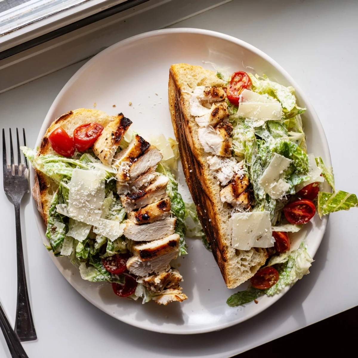 Golden toasted Chicken Caesar Sandwich layered with grilled chicken and crisp romaine lettuce