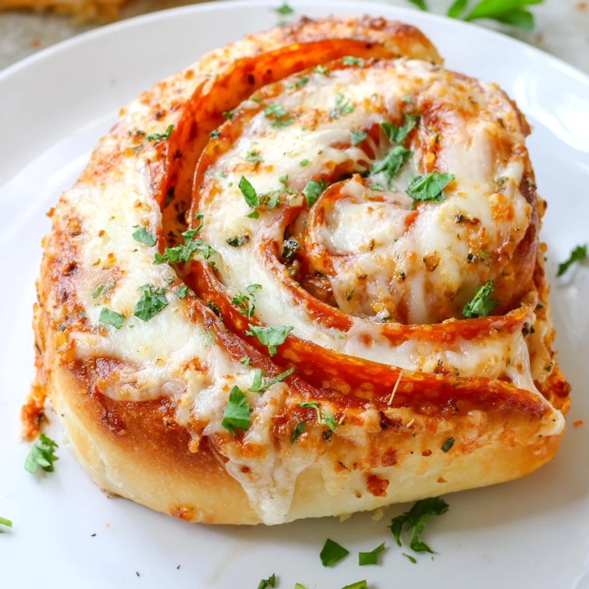Garlicky pepperoni pizza roll breadsticks fresh from the oven with melted cheese centers
