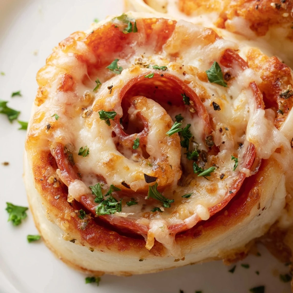 Golden pepperoni pizza roll breadsticks with bubbling mozzarella served alongside warm marinara sauce