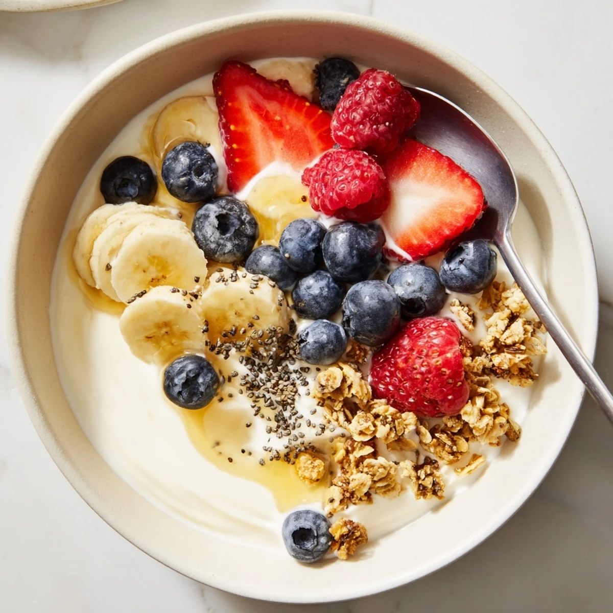 Morning Cottage Cheese Breakfast Bowl layered with velvety curds, juicy berries, toasted nuts.
