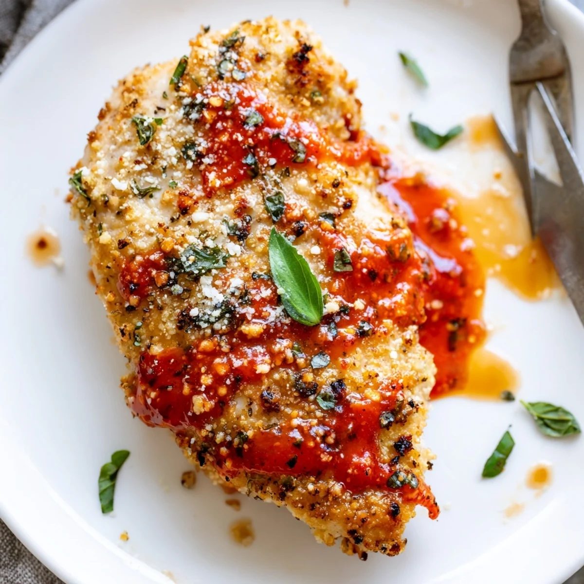 Parmesan Roasted Red Pepper Chicken, golden-crusted breasts topped with vibrant smoky sauce