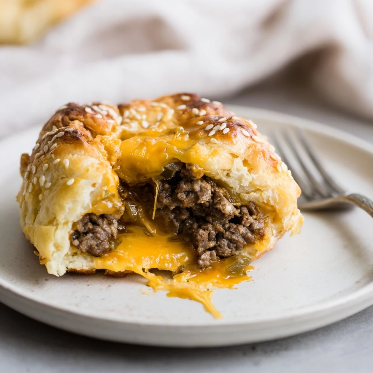 Baked Cheesy Cheeseburger Bombs Explosion Recipe, sesame-topped and steaming, ready to share