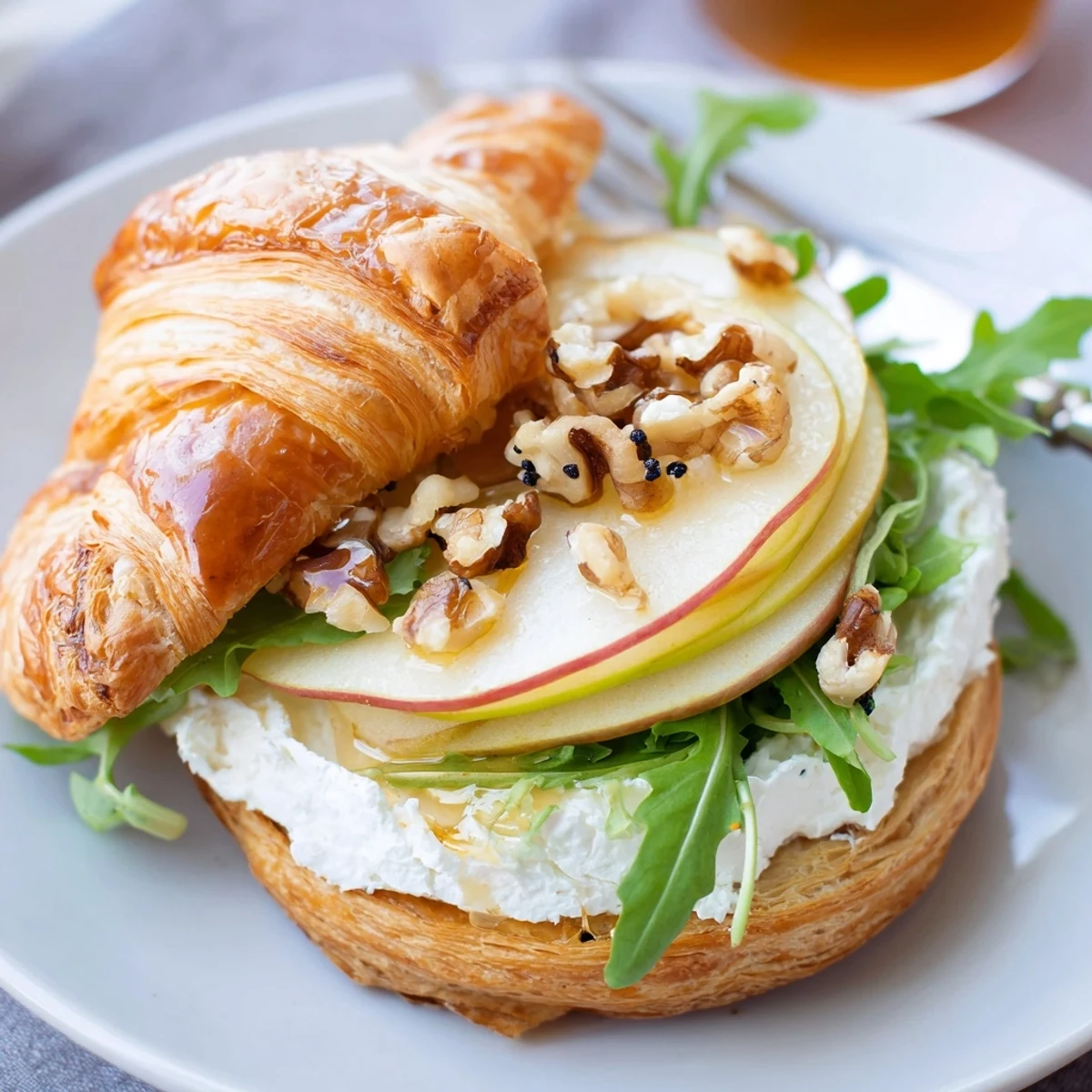 Apple Goat Cheese Croissant Sandwich arranged for brunch, buttery layers and tart apple