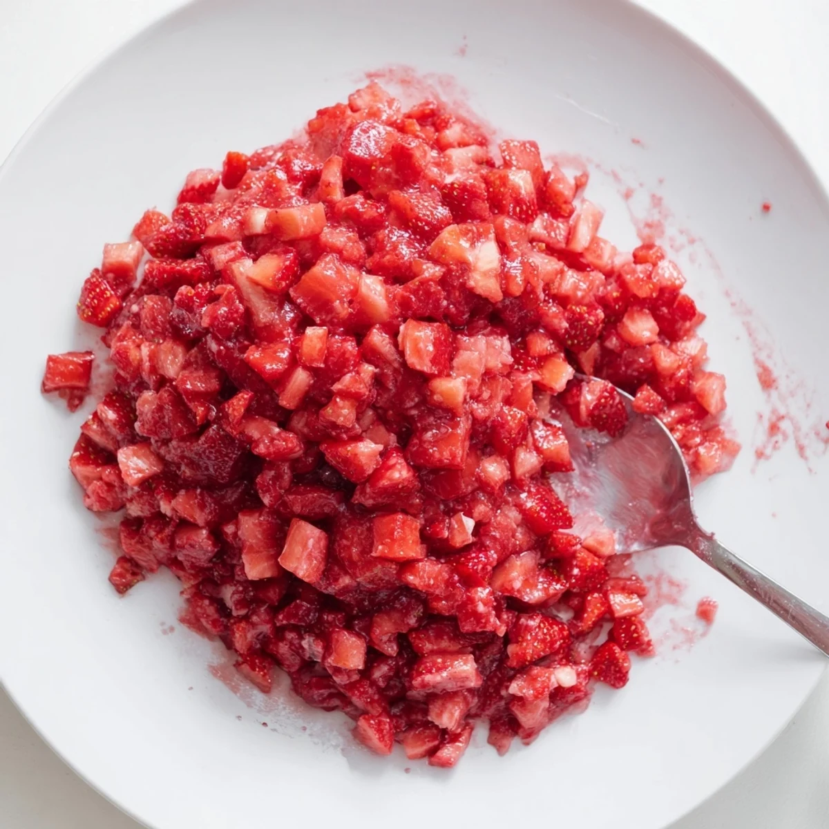 Spoonful of warm Strawberry Cake Filling Recipe bubbling, sweet-tart aroma rising  