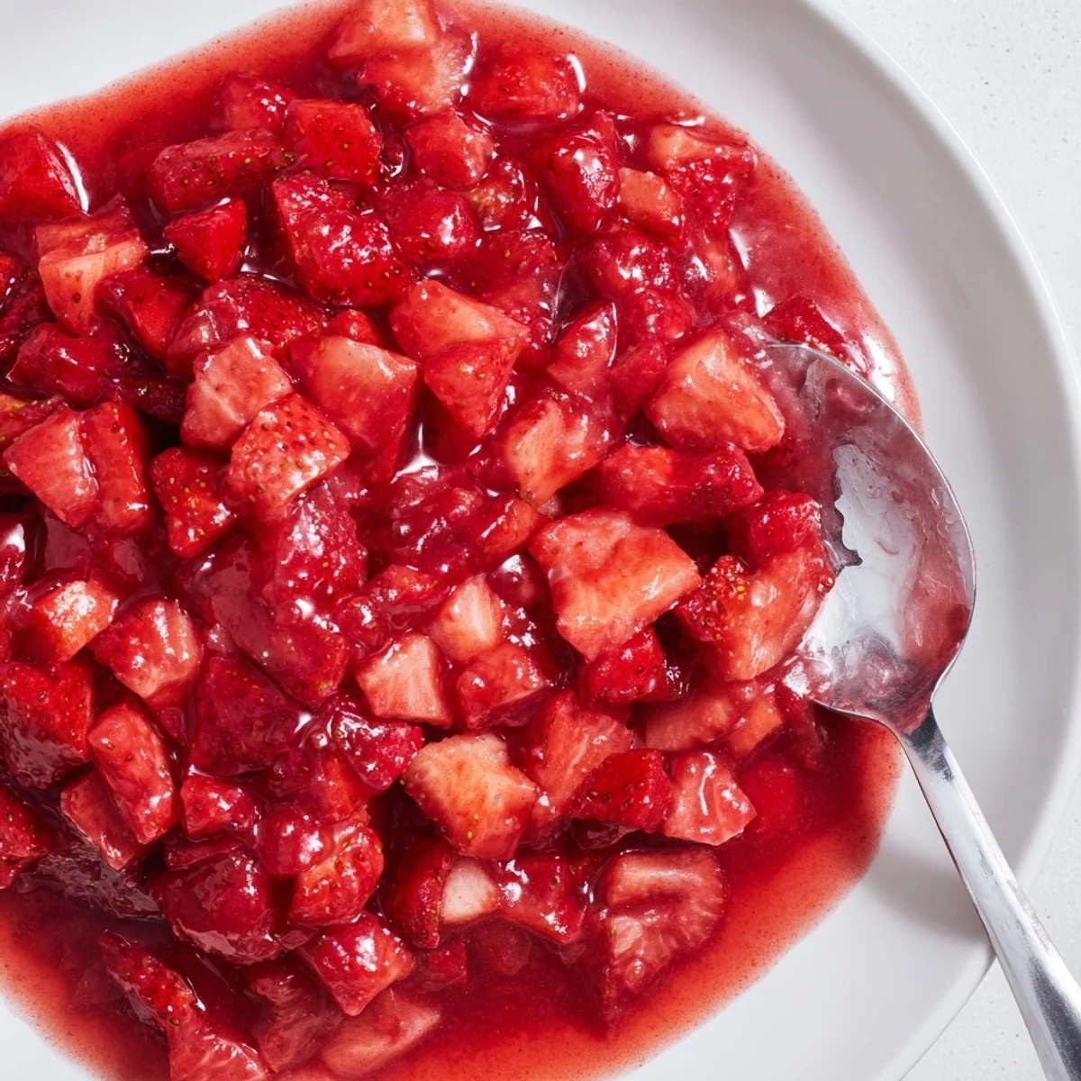 Jar of chilled Strawberry Cake Filling Recipe glistening, ready for cake layers