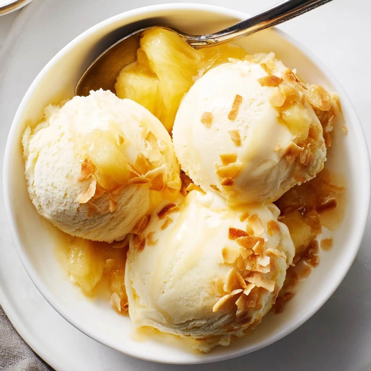 Homemade Creamy Pineapple Ice Cream Recipe churned to soft, scoopable perfection
