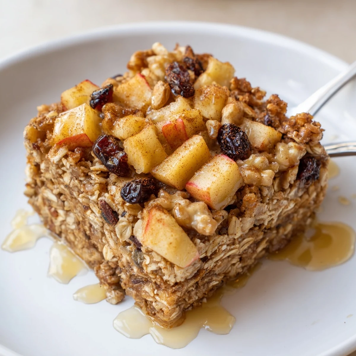 Delicious Apple Cinnamon Oatmeal Bake Recipe For Mornings served warm with creamy yogurt