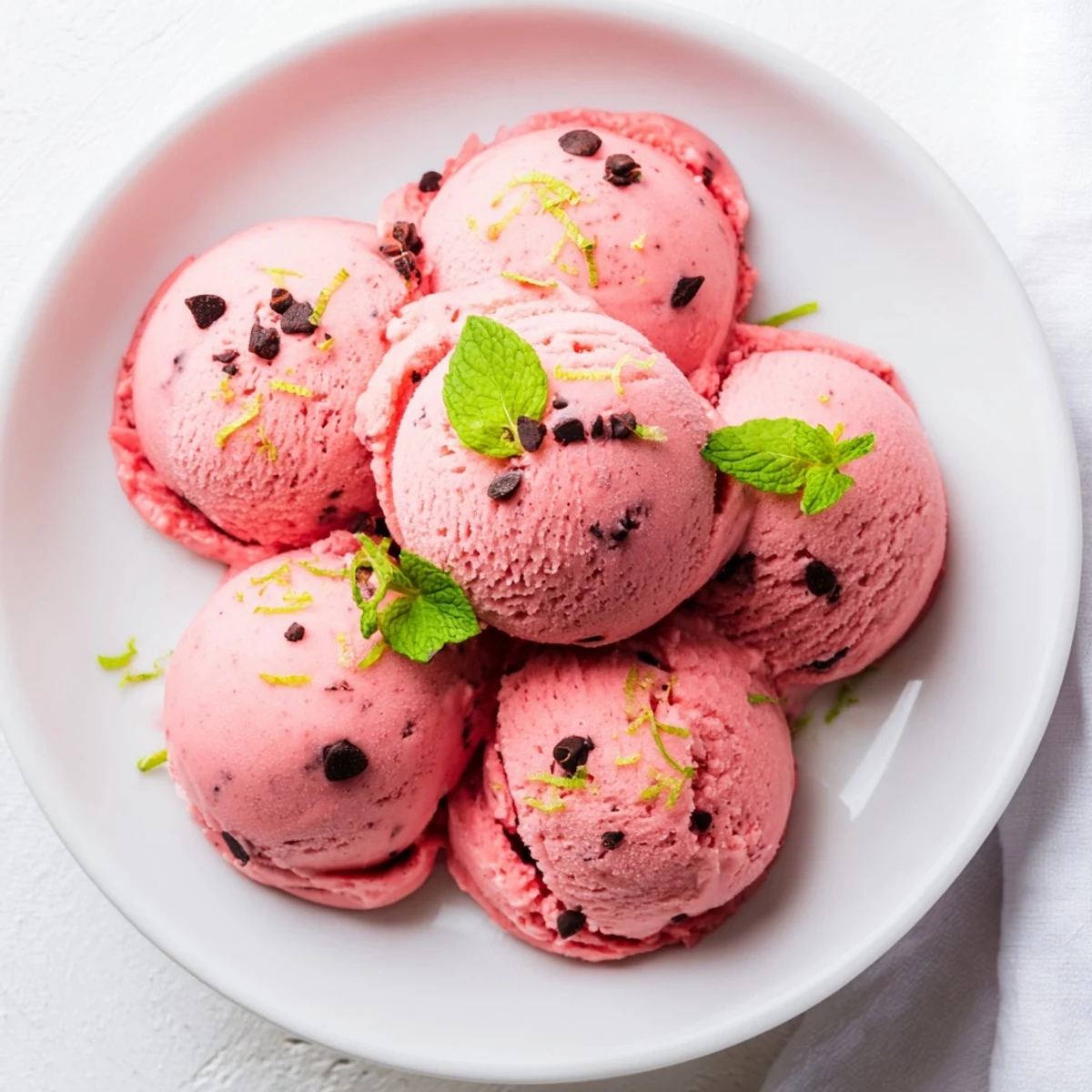Homemade watermelon ice cream displaying vibrant pink color and smooth texture in a vintage glass serving dish
