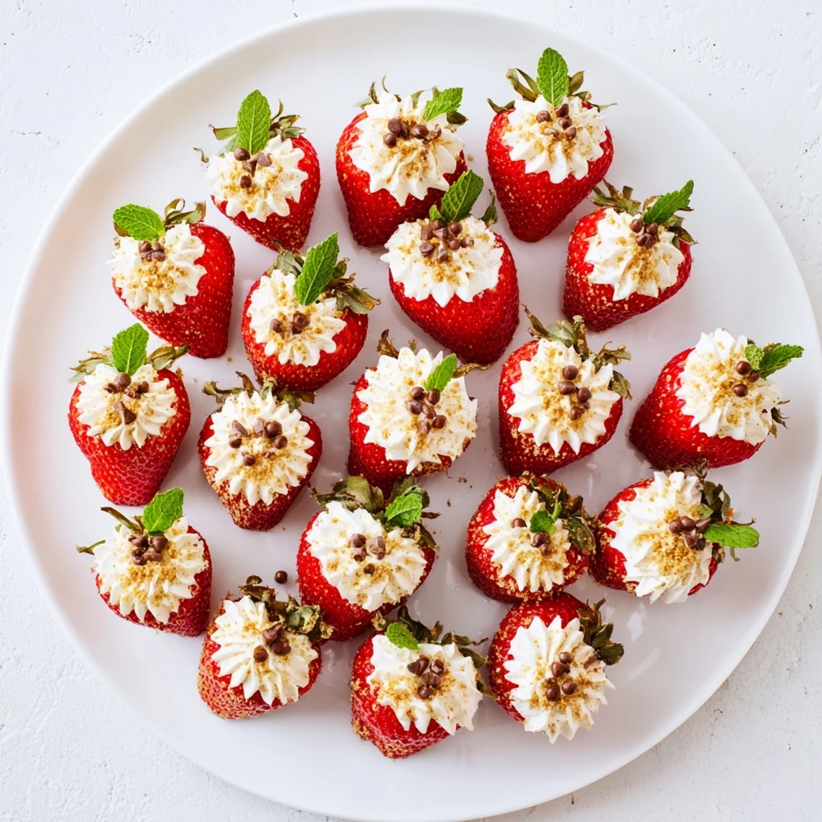 Plump sweetheart cheesecake deviled strawberries filled with sweet cream cheese mixture and chocolate chips