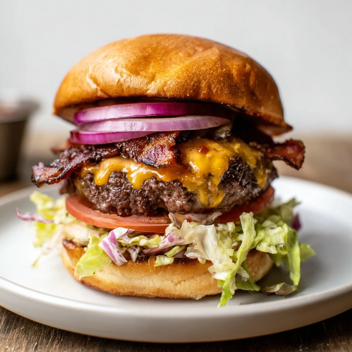 Grilled Irresistible Crack Burgers nestled in toasted brioche buns, lettuce and tomato