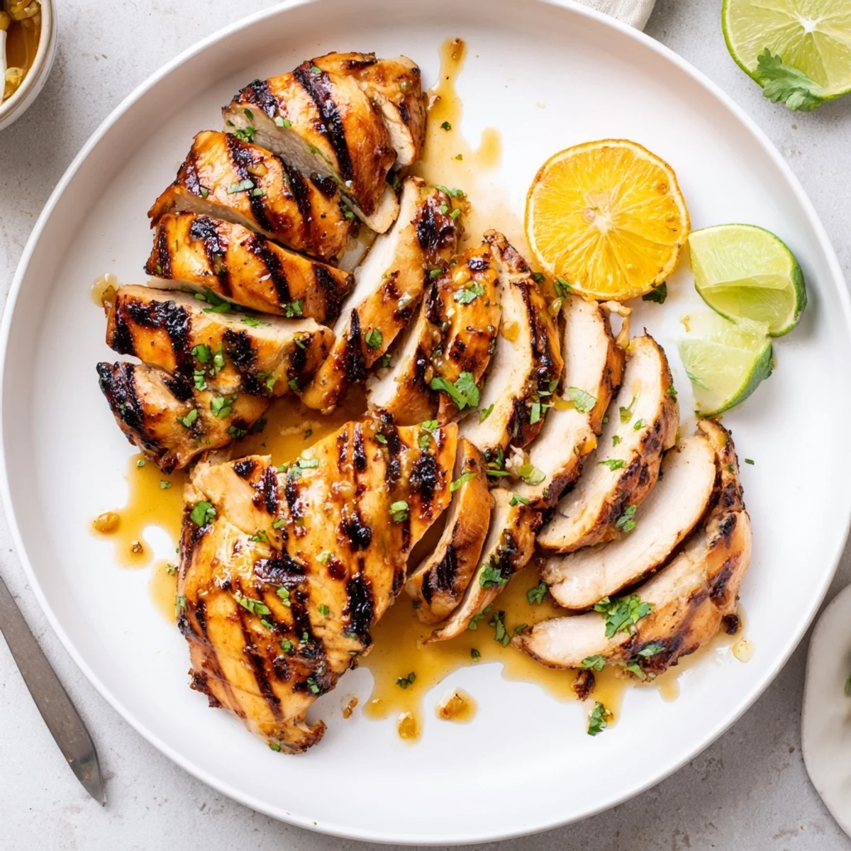 Smoky herbs, golden grill marks on Key West Grilled Chicken With Tropical Citrus Marinade