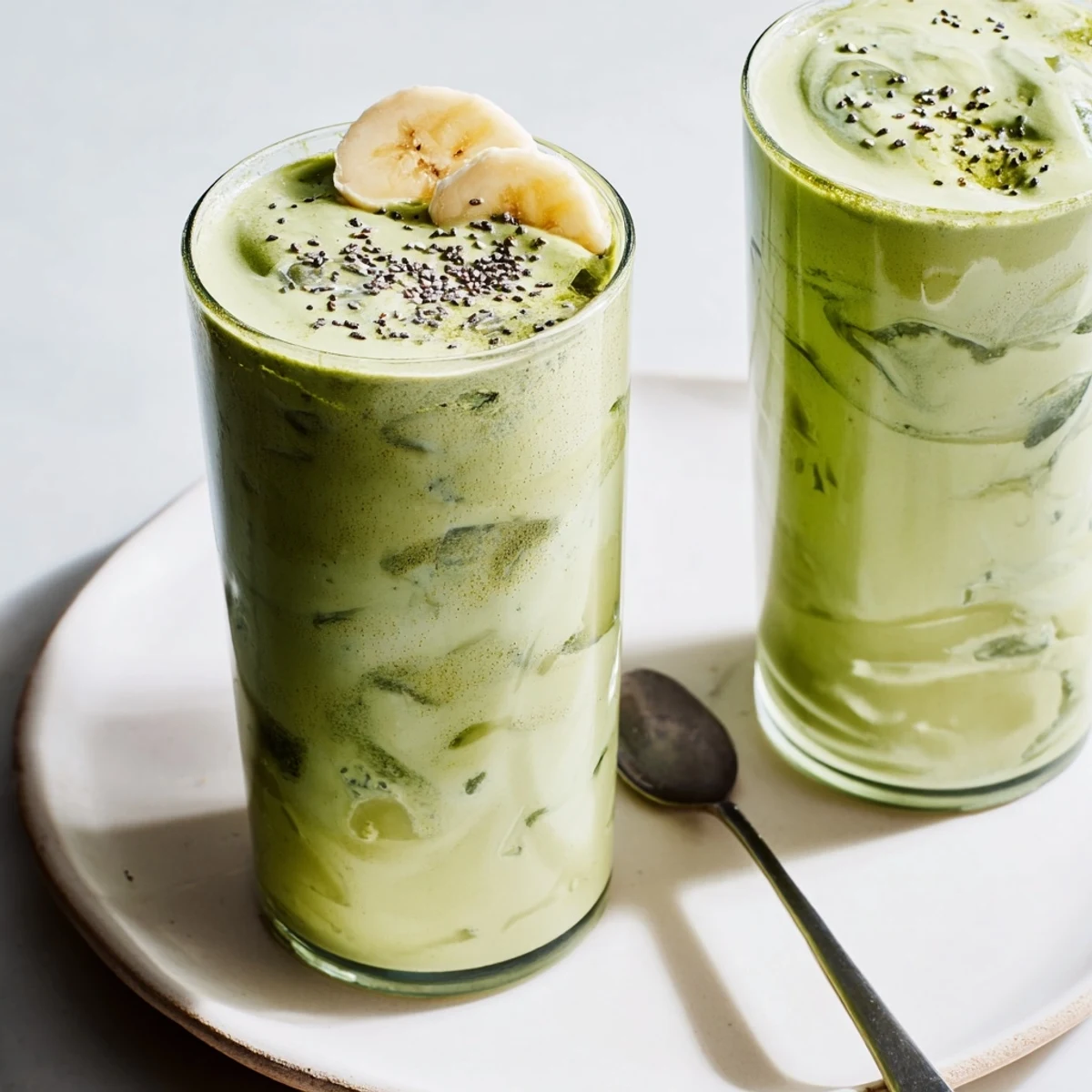 Vibrant Matcha Smoothie topped with chia seeds, perfect morning energizer.