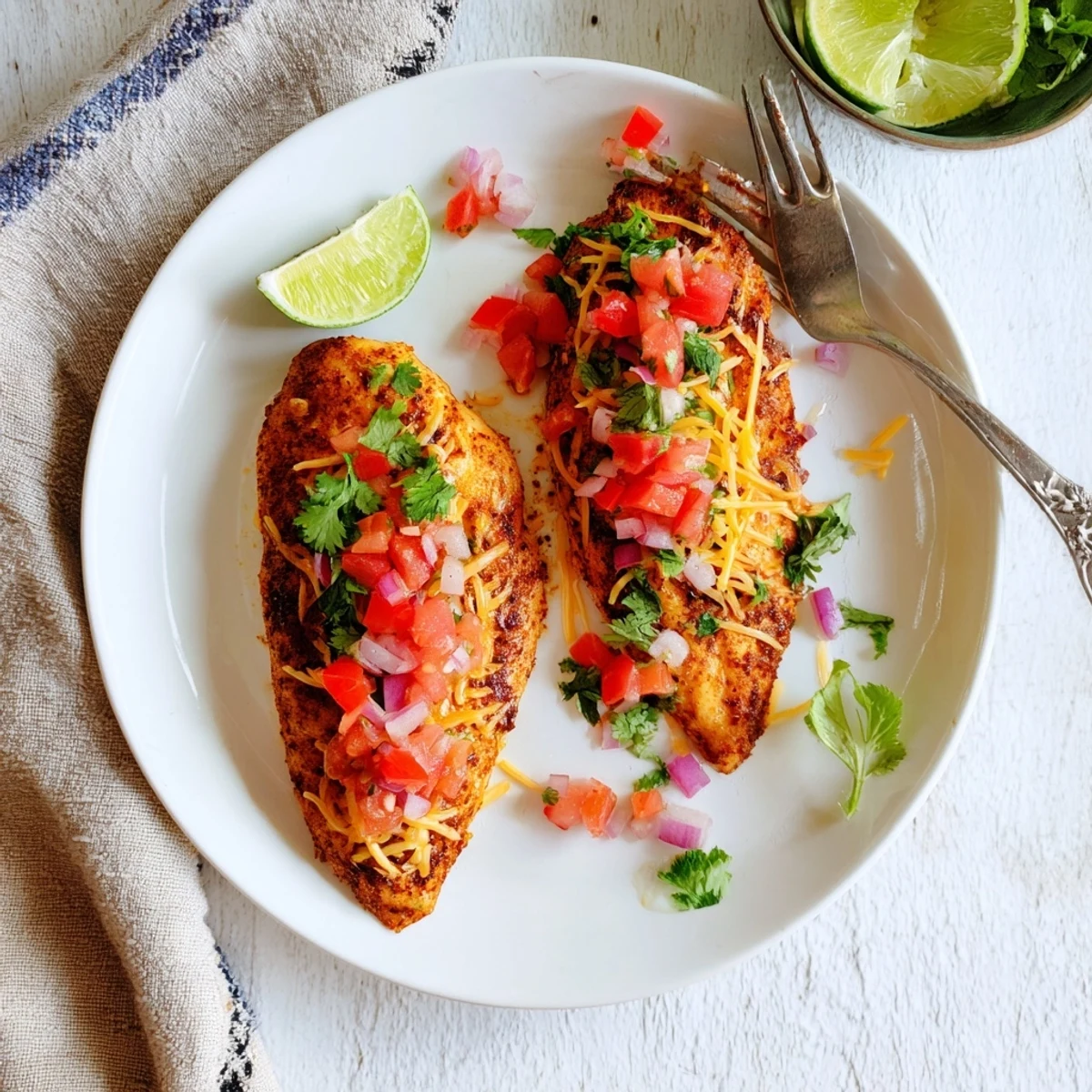 Salsa Fresca Chicken Bake with bubbling cheese and zesty tomato-cilantro topping